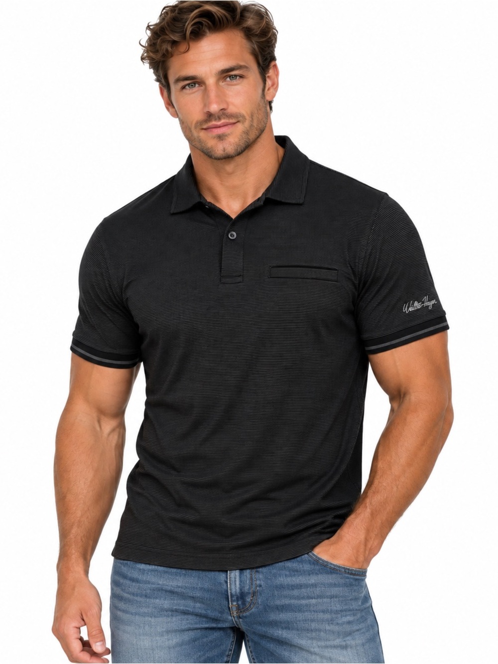 Walter Hagen Black Men's Performance II Golf Polo with Short Sleeves